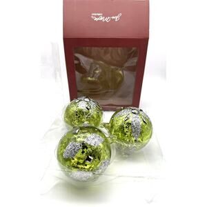 JIM MARVIN Iridescent Handblown Glass 4” Green Glass Jeweled Christmas Ornaments